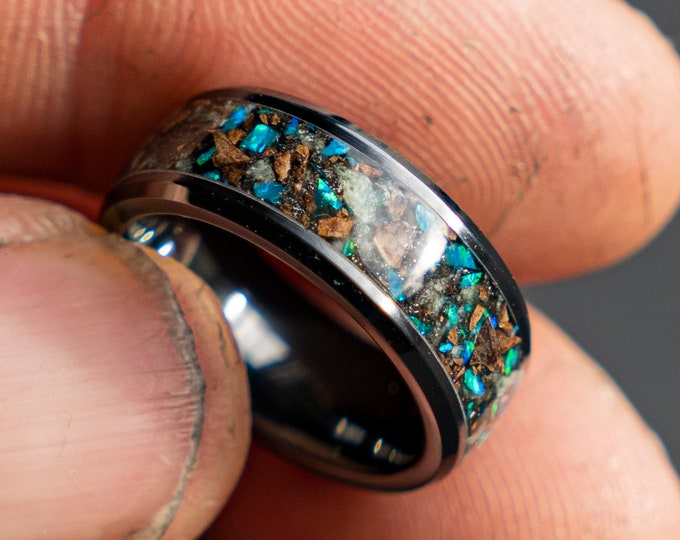 Trex Dinosaur Bone opal Ceramic Ring, female wedding ring, Glow In The Dark, Men's Wedding Band, Ceramic Band, couple rings | Decazi
