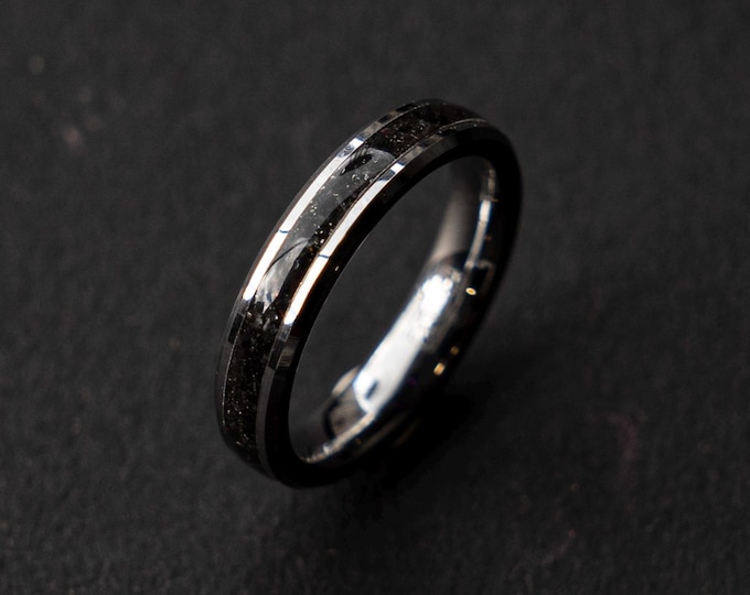 Silver Tungsten Meteorite Dainty Thin Ring 4mm Men's & Women's Wedding Band - Unique Space Ring - Durable Tungsten Band - Anniversary Gift