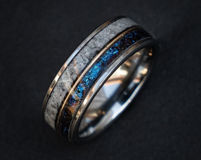 Moonstone with Galaxy Opal ring and 18K goldwire, Men's Wedding Band, Moonstone Tungsten Ring, Rainbow moonstone, moon ring, Unique ring