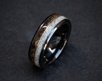 Dinosaur Bone Moonstone Ring, Moonstone Dinosaur Bone Wedding Ring, Wedding Band, Unique Ring, Engagement Ring, Handmade Jewelry | Decazi