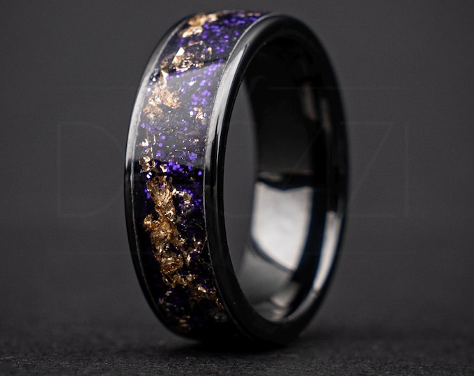 Black Starry Night Wedding Band, Orion Nebula Ring, Women Men Ring, Unique Purple Luxury Wedding Ring, Galaxy Ring, Handmade Jewelry Ring