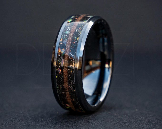 Meteorite Fossilised Bone Engagement Ring, Mens Meteorite Wedding Ring, Black Ceramic Ring, Fossil & Meteorite Jewelry, Fossil Jewelry 6 mm
