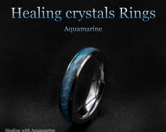 Aquamarine ring men, aquamarine engagement ring, Ringband, Healing crystals, Glowstone ring, Healing crystal jewelry, healing jewelry.