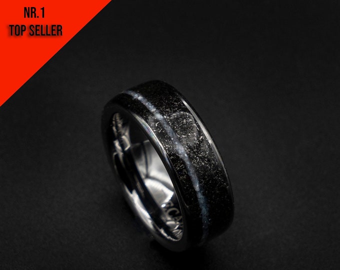 Mens Meteorite Tungsten Ring, Crushed Pearl Band Ring, Men's Wedding Band, Wide Band Unique Wedding Ring for Him, Men's Wedding Jewelry