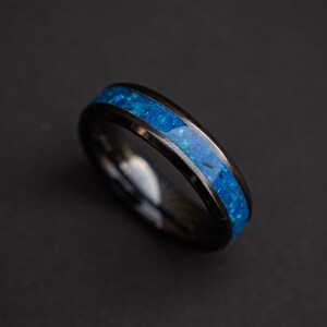 Glowstone ring, Galaxy opal, Men opal ring, unique mens ring, Black ceramic ring, mens opal ring, crushed opal ring, 6 mm ring