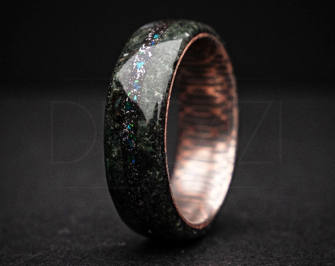Superconductor Moss Agate Ring, Steel and Rose Gold ring, Silver and Rose Gold Mens Ring, Meteorite Ring, Agate Jewelry, Wedding ring