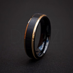 Black Tungsten Wedding Band, Black and Gold Wedding Band, Affordable Wedding Band, Unisex Wedding Ring, cheap ring