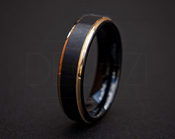 Black Tungsten Wedding Band, Black and Gold Wedding Band, Affordable Wedding Band, Unisex Wedding Ring, cheap ring
