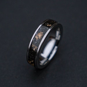 Meteorite Polished Gold Leaf Ring, Meteorite Foil Leaf Ring, Wedding Gold Foil Meteorite Ring 6mm Ring Mens Wedding Rings Gold Accent Decazi