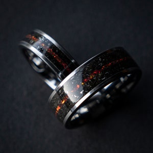 Meteorite Black Opal Wedding Ring Set | Wedding Ring, Mens Wedding Band, Meteorite Ring, Couples Ring Set, Handmade Jewelry, Handmade Gift