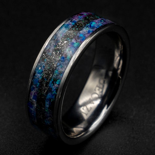 Mens Opal Ring. Galaxy Opal. Tungsten Ring for Men. Meteorite - Etsy