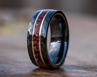 8mm Handcrafted Red Fire Opal Ring with 18K Gold Accents - Unique Ceramic Jewelry | Decazi