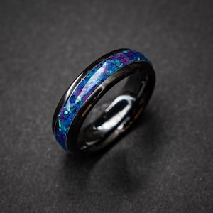 Anello opale galassia meteorite, anello opale da uomo, fede nuziale unica, anello opale maschile, anello con inserto opale, anello nero, anello galassia | Decazi