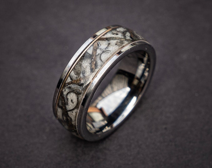 Velociraptor/Trex Dinosaur bone ring, meteorite, handmade jewelry, mens wedding band, tungsten wedding band, unique ring | Decazi