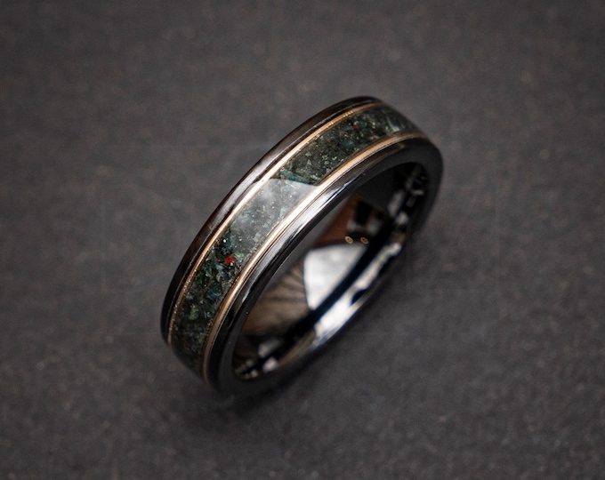 Flat Ceramic Moss Agate Ring, Handmade Jewelry, Engagement Ring, Wedding Ring, Gold Wire Ring, Moss Agate Jewelry, Unique ring, Unique Gift
