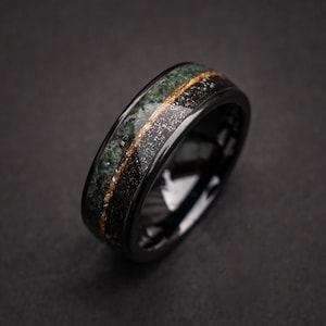 Moss agate ring, Moss agate engagement ring, Moss agate jewelry, Moss agate wedding ring set, Green moss agate ring, Meteorite ring, Decazi