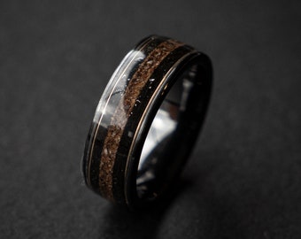 Dinosaur Bone Black Ceramic Ring, Meteorite Ring, Handmade Gift, Men Wedding Band, Mens Dinosaur Ring, Mens Black Ring, Unique Ring | Decazi