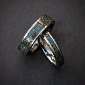 Moss Agate Wedding Ring Set, Couples ring set with Moss agate, Engagement Ring, Moss Agate Jewelry, Green Moss Agate ring, Moss agate ring