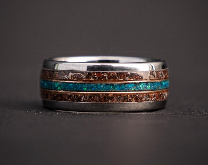 Dinosaur Bone Fossil Blue Fire Opal Ring, Unique Personalized Handmade Jewelry