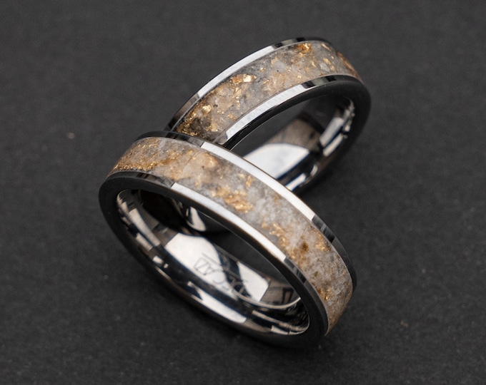 Rainbow moonstone mixed with goldleaf tungsten ring set, his and hers rings, matching rings, couples rings, wedding ring set | Decazi