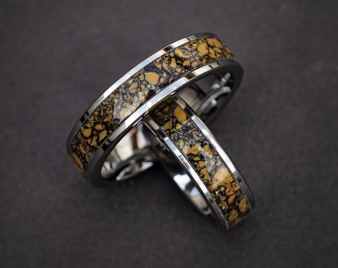 Dino Trustone tungsten ring set, Best friend rings, couple ring set, couples ring, wedding ring set, handmade jewelry, unique ring | Decazi