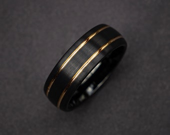 Anneau de tungstène noir, bande de mariage de tungstène pour hommes, bande de tungstène, anneau de tungstène d'or, anneau personnalisé, anneau unique | Décazi