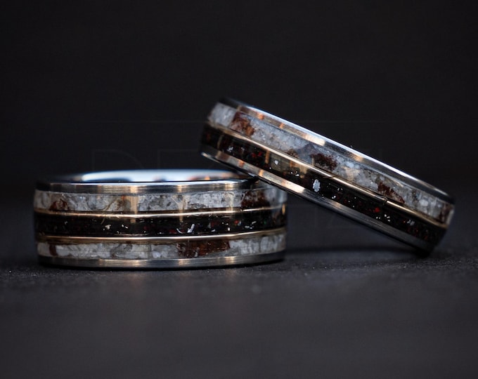 Matching Wedding Bands, Wedding Ring Set, Couple Rings, Ring Dinosaur Bone Set, Wedding Rings, Pearl Jewelry, His and Hers Matching Bands