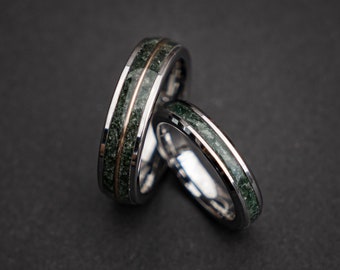 Paarring-Set mit Moosachat, Moosachat-Ehering-Set, Moosachat-Schmuck, Verlobungsring, grüner Moosachat-Ring, Moosachat-Ring