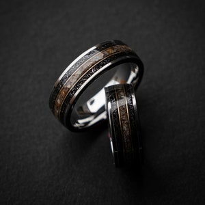 Wedding Ring Set, Dinosaur Bone Ring, Meteorite Ring, Mens Wedding Band Unique, Couples Rings, Mens Wedding Rings Gold Accent | Decazi