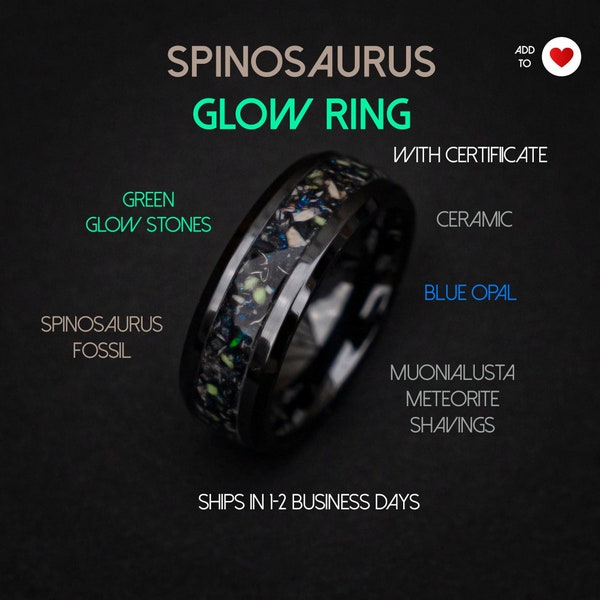 Dinosaure Spinosaurus avec poussière d’opale et de météorite de galaxie bleue, bague météorite, bague luminescente, bague unique, alliance masculine, | fait à la main Decazi