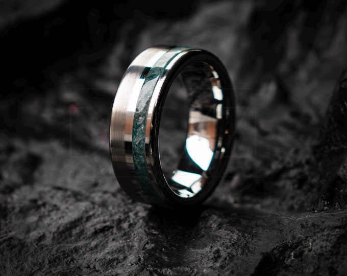 Genuine Aquamarine Blue Tungsten Ring, Aquamarine Engagement Ring, Gemstone Jewelry, Handmade Ring Jewelry, Mens Wedding Ring, Unique Ring