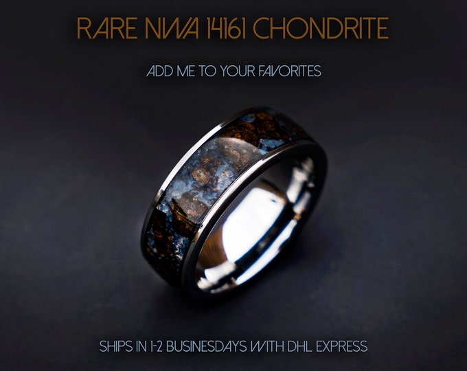 Rare Chondrite meteorite ring, Men's Meteorite Wedding Band, Lunar Jewelry for Him, Tungsten Anniversary Ring, Men's Durable Wedding Ring.
