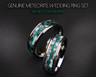 Im Dunkeln leuchtende Paarringe passend, Paarringe, Meteoritenring, grüner Opalring, Glowstone-Ring, personalisierte Paarringe, | Decazi