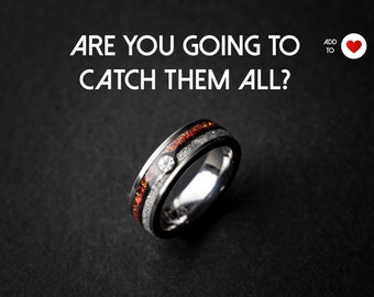 Ball Silver Tungsten Ring, Fire Opal Ring, Japanese Anime Inspired, Unique Ring, Handmade Jewelry, Wedding Ring, Cubic Zirconia Ring, Decazi