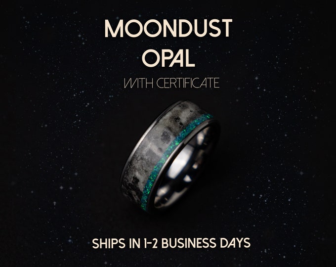 Moon meteorite, Lunar jewelry, Opal ring, Meteorite mens ring, Mens wedding band, Mens meteorite ring, meteorite ring, mens wedding band.