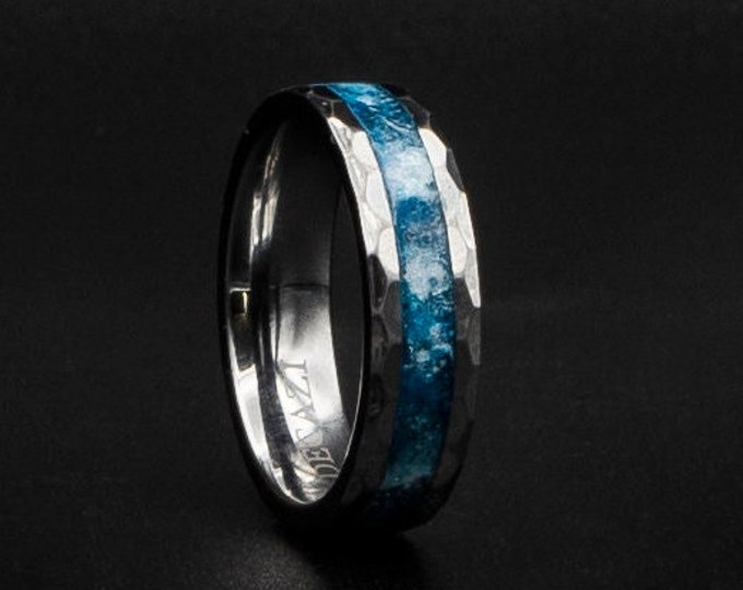 mens Tungsten ring with blue and white glow galaxy inlay | Decazi