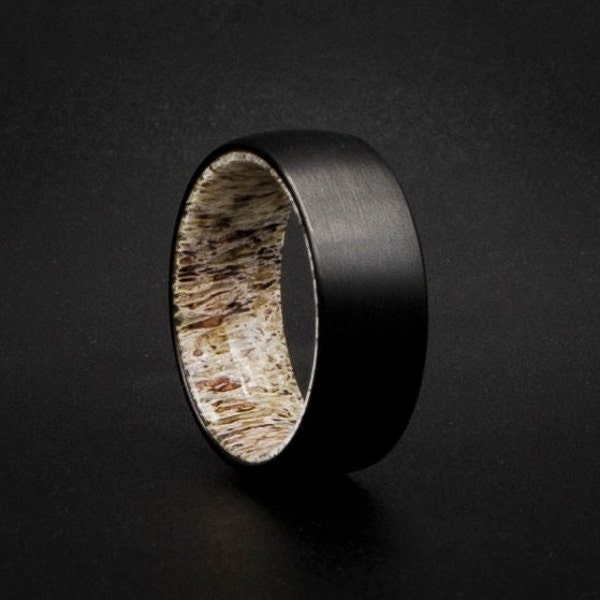 Tungsten Ring with deer antler liner, deer antler ring, Affordable Unique Wedding Band, Affordable Tungsten Band