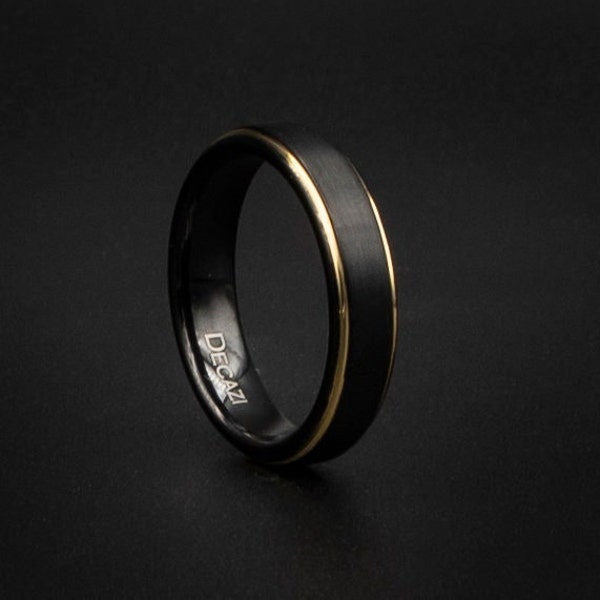 Schwarzer Wolfram-Ehering, schwarzer und goldener Ehering, erschwinglicher Ehering, Unisex-Ehering, günstiger Ring