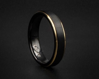 Black Tungsten Wedding Band, Black and Gold Wedding Band, Affordable Wedding Band, Unisex Wedding Ring, cheap ring