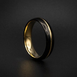 Black Tungsten Wedding Band, Black and Gold Wedding Band, Affordable Wedding Band,  Unisex Wedding Ring