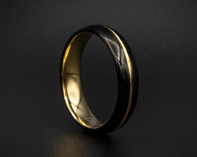 Black Tungsten Wedding Band, Black and Gold Wedding Band, Affordable Wedding Band,  Unisex Wedding Ring