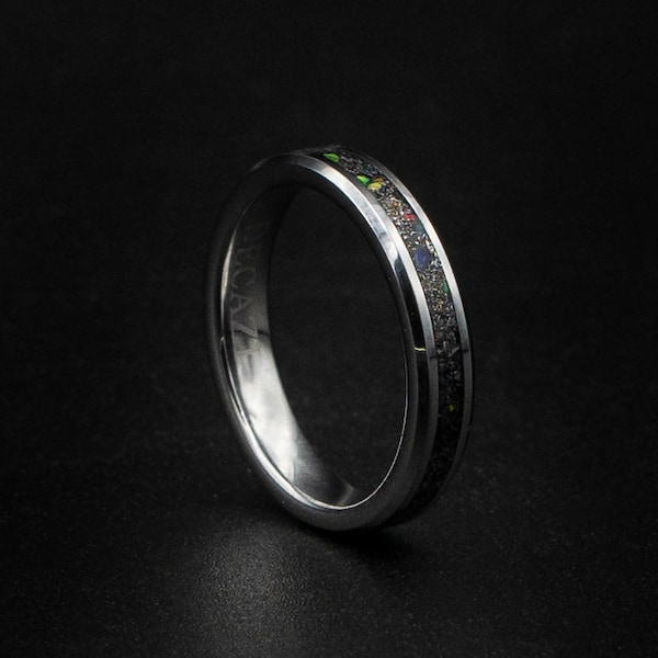 Meteorit Ring Herren, 4mm Trauring, Opalring, 4mm Ring, 4mm Ring, Stapelring, Opalring, Herrenring