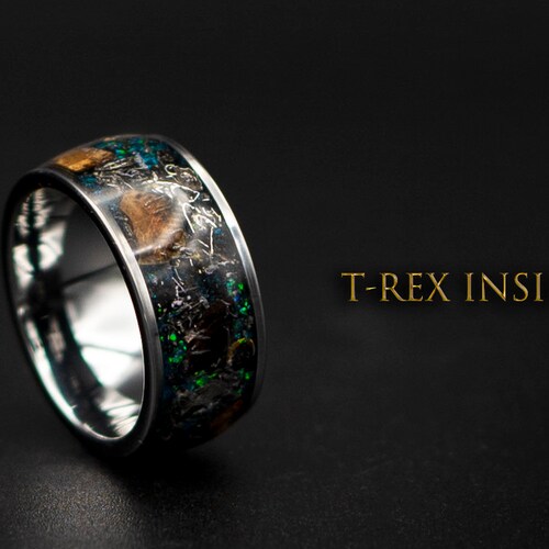 Dinosaur Bone Ring With Genuine Tyrannosaurus and Meteorite - Etsy