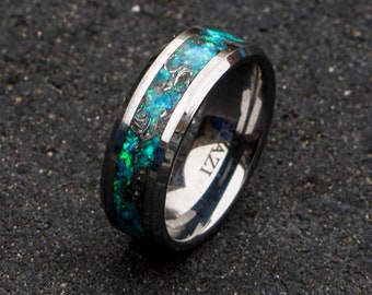 Herren Wolfram Ring. Herren Opal Ring. Wolframringe. Meteorit Opal Ring. einzigartiger Opal Ring. einzigartiger Wolframring