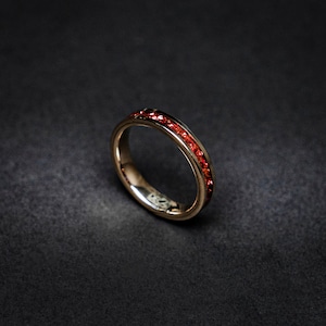Tungsten 4mm Rose Gold Ring, Ruby Red opal Wedding Band, Womens Ring, Womens Wedding Band | Decazi