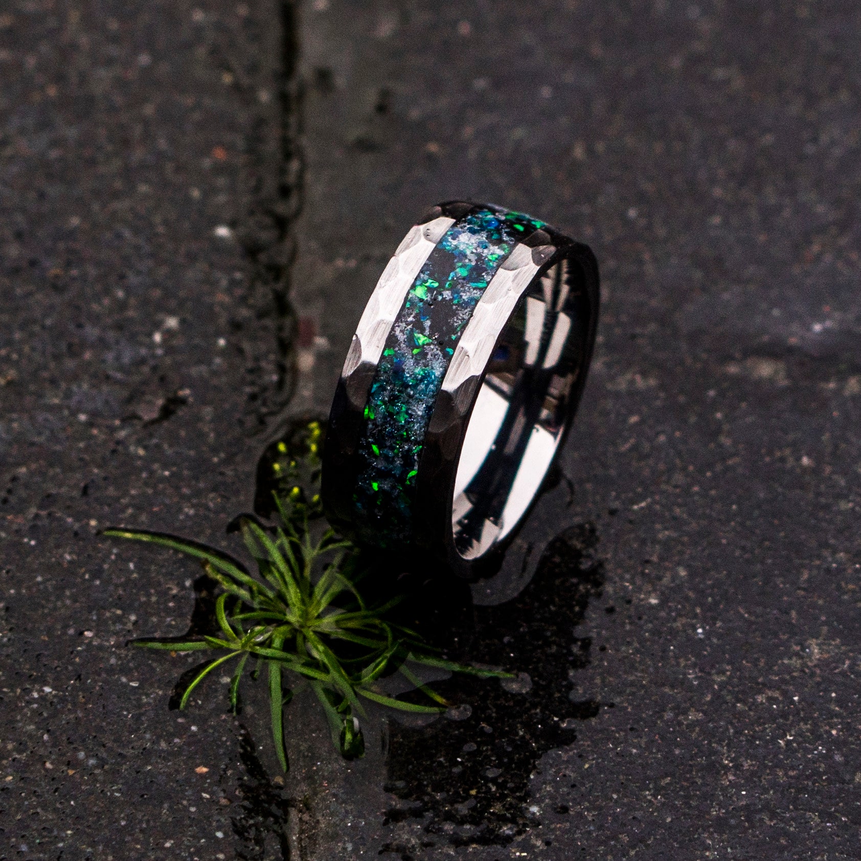 mens opal ring. Galaxy opal. Tungsten ring for men. meteorite opal ring ...