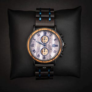 Handcrafted Wooden Chronograph Watch with Marble Dial and Eco-Friendly Wooden Gift Box | Decazi