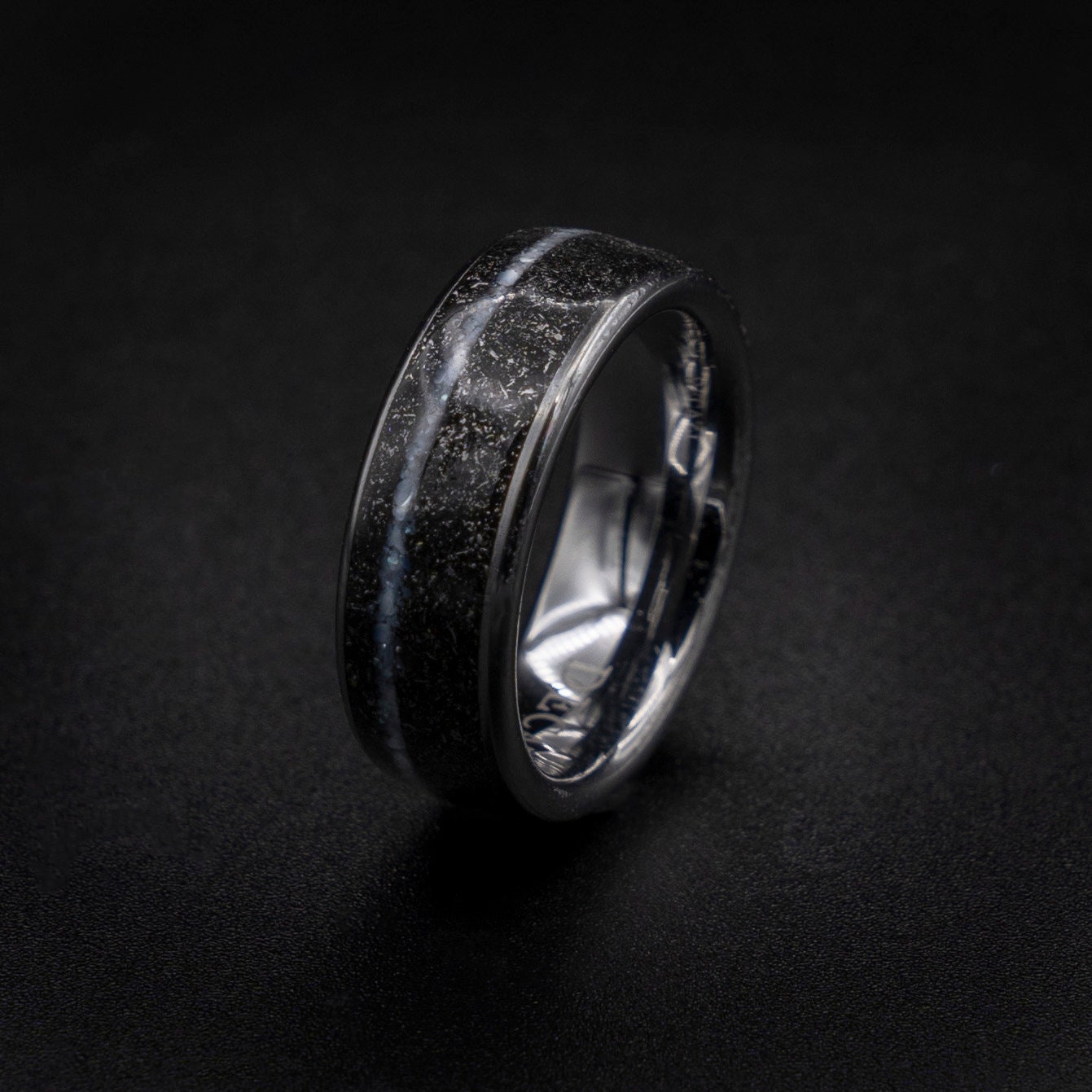 Mens Meteorite Tungsten Ring, Crushed Pearl Band Ring, Men's Wedding ...