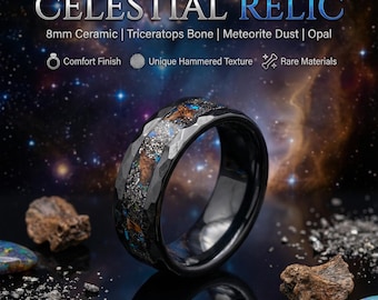 male engagement, dinosaur bone ring, triceratops ring, necklace, men, fossil, jewelry, meteorite ring men, wedding band, black ceramic ring.