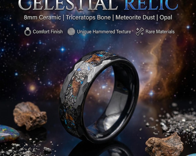 male engagement, dinosaur bone ring, triceratops ring, necklace, men, fossil, jewelry, meteorite ring men, wedding band, black ceramic ring.